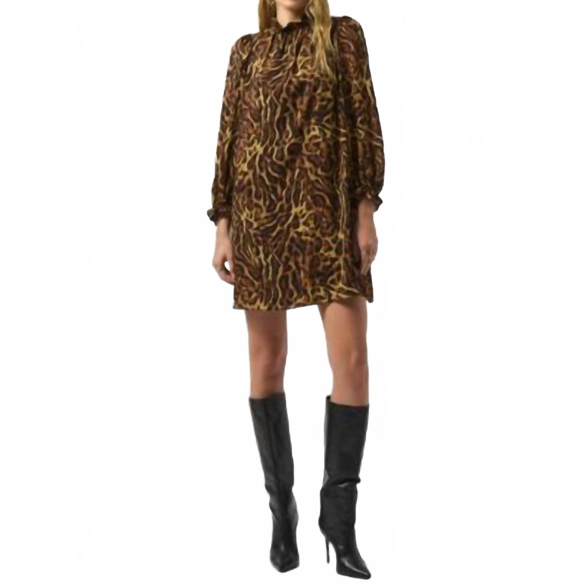 New Joseph Ribkoff High Neck Animal Print Dress In Black/Brown